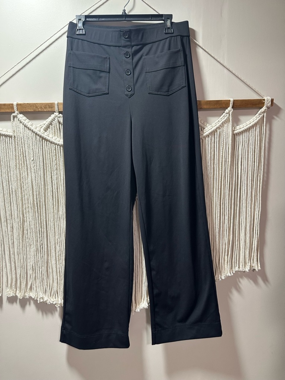 HALARA Black Boot-Cut Button-Front Wide Pants